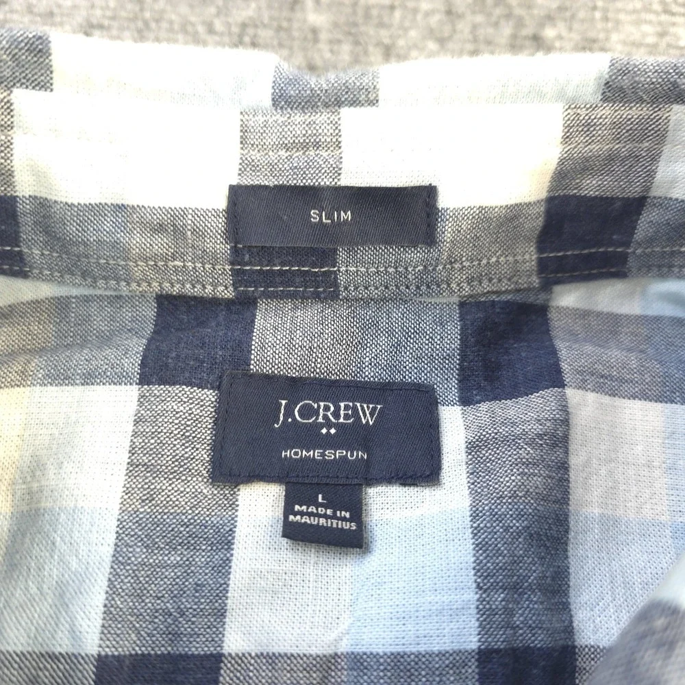 J Crew Homespun Shirt Large‎ Slim Fit Blue Plaid Long Sleeve Button Down Cotton